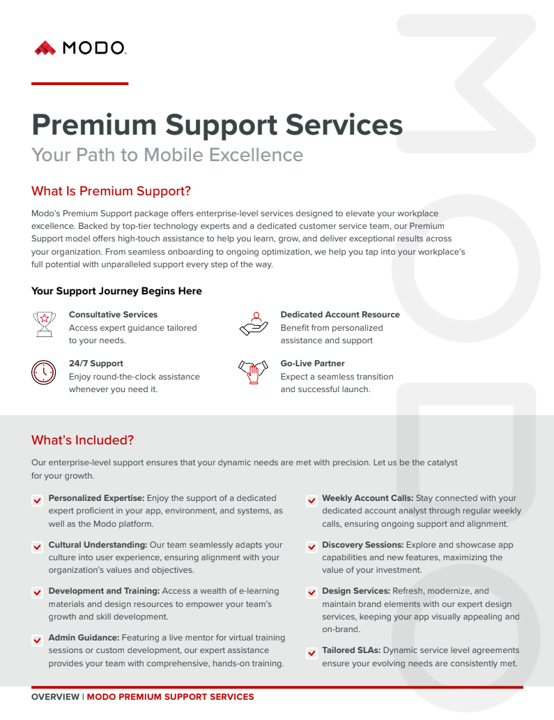 Modo Enterprise Premium Support Services