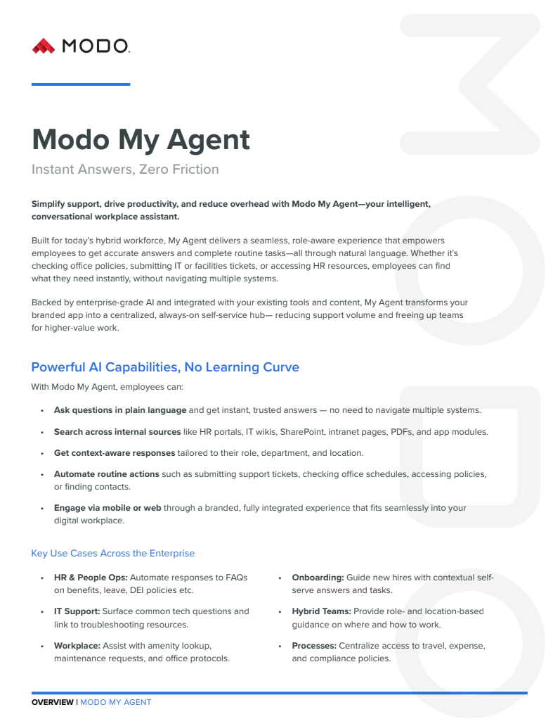 Modo My Agent Solution Brief