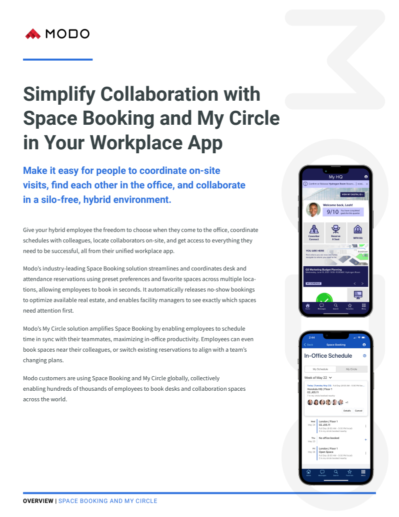 Modo Space Booking and My Circle Overview Solution Brief