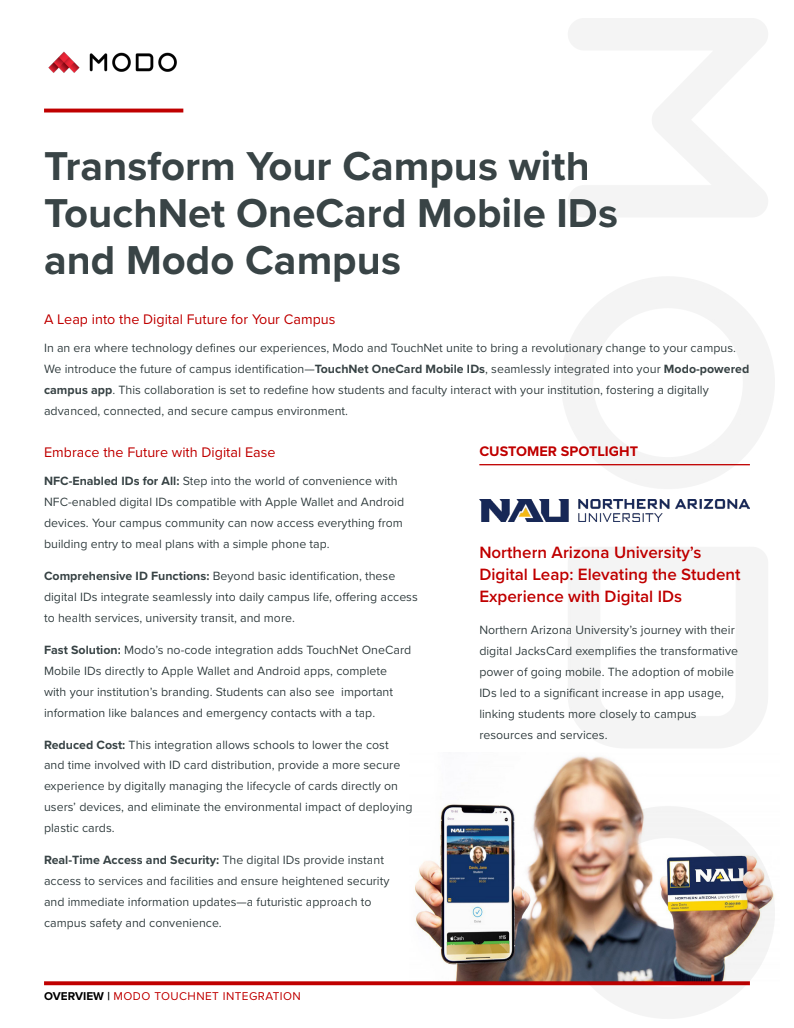 Transform Your Campus with TouchNet OneCard Mobile IDs and Modo Campus Solution Brief